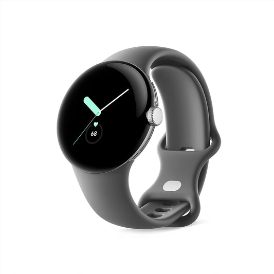 Google Pixel Watch - 41mm - Stainless Steel - Polished Silver - Charcoal Sport Band - (WiFi)